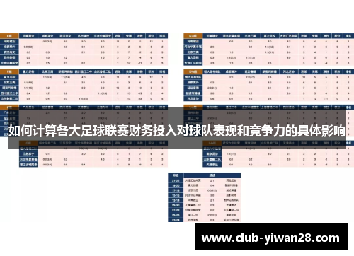 如何计算各大足球联赛财务投入对球队表现和竞争力的具体影响 如何计算各大足球联赛财务投入对球队表现和竞争力的具体影响