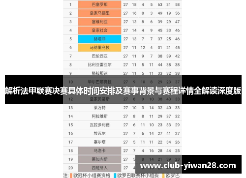 解析法甲联赛决赛具体时间安排及赛事背景与赛程详情全解读深度版